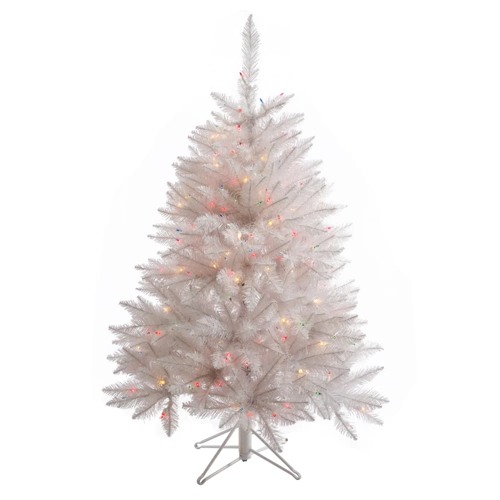 4'6"Hx36"W Sparkle White Spruce Artificial Christmas Tree, LED Pre-Lit (Multicolor) -White