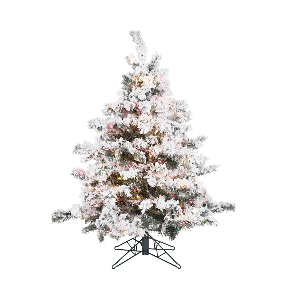 4'6"Hx44"W Flocked Alaskan Pine Artificial Christmas Tree, LED Pre-Lit (Multicolor) -White