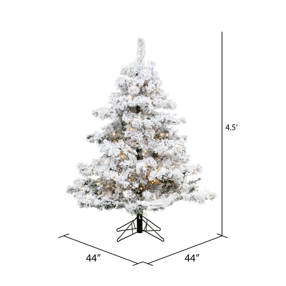 4'6"Hx44"W Flocked Alaskan Pine Artificial Christmas Tree, LED Pre-Lit -White - Image 3
