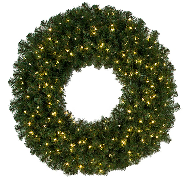 48" Artificial PVC Virginia Pine Wreath, LED Pre-Lit -Green