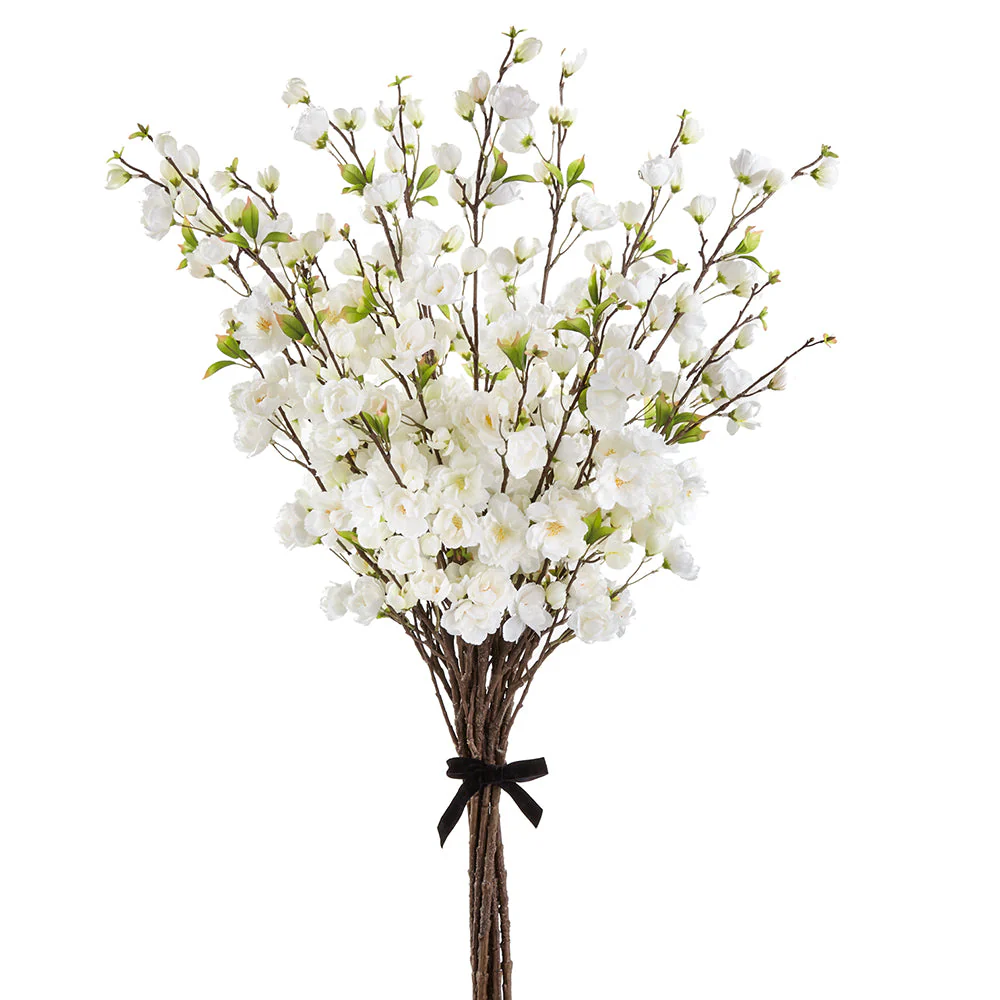 48" Cherry Blossom Silk Flower Stem Bundle -White (Pack of 2)