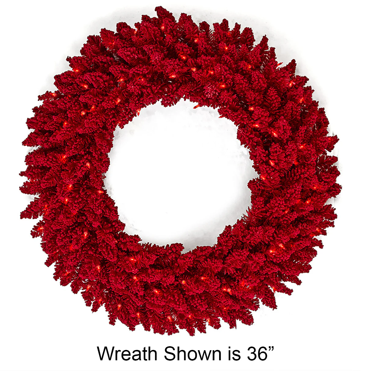 48" Flocked Artificial Valentino Artificial Wreath, LED Pre-Lit (Red) -Red