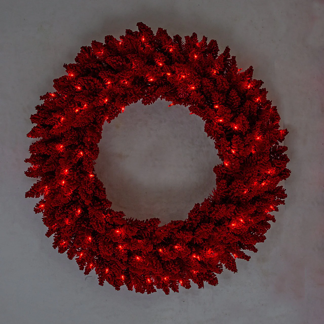 48" Flocked Artificial Valentino Artificial Wreath, LED Pre-Lit (Red) -Red - Image 2