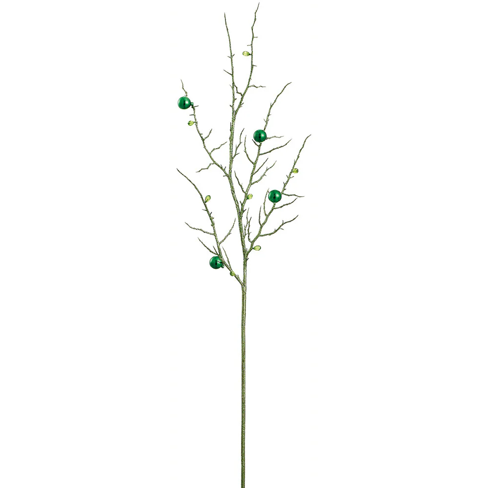 48" Glittered Artificial Ball & Twig Stem -Green (Pack of 12)