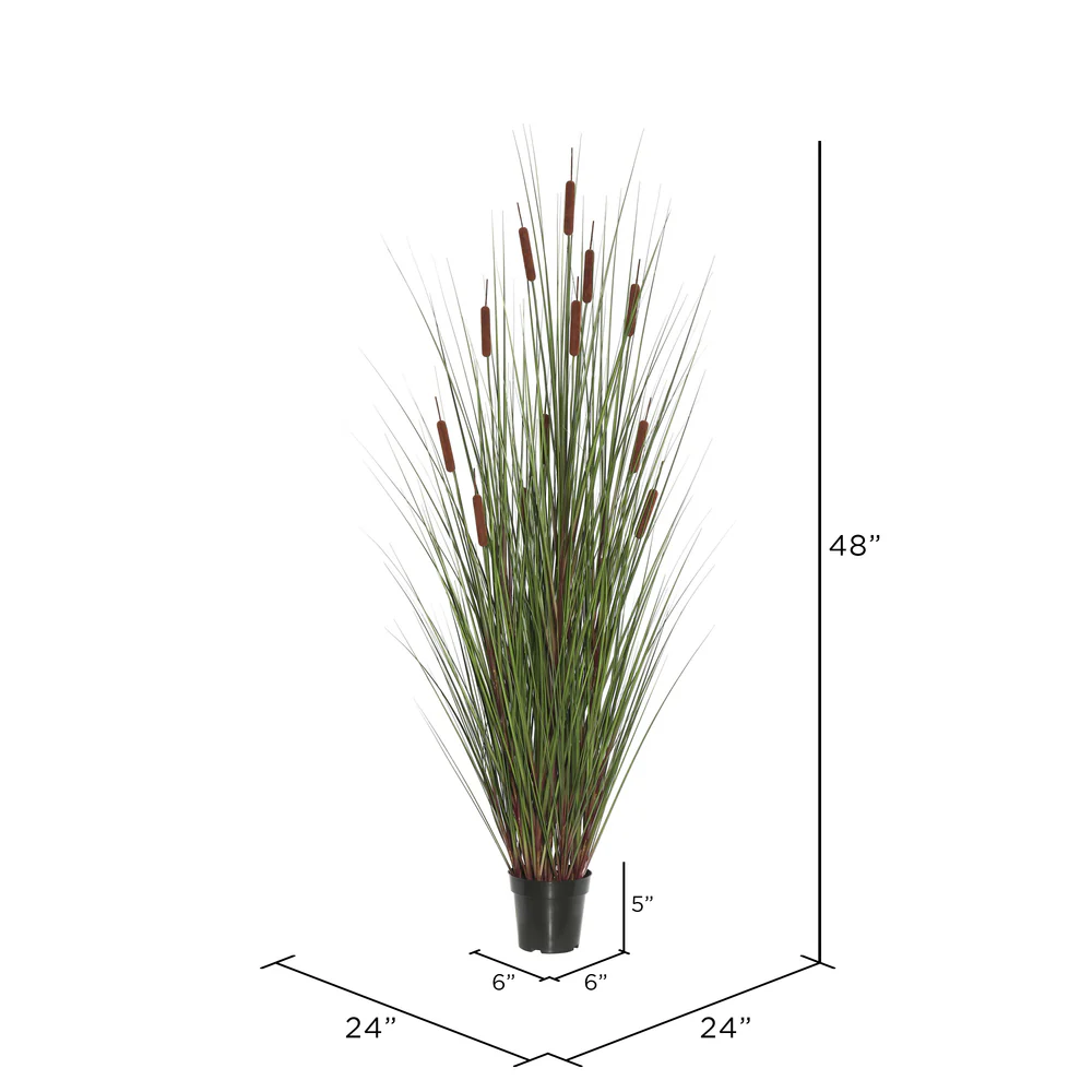 48" IFR PVC Grass & Cattail Artificial Plant w/Pot -Green/Brown - Image 3