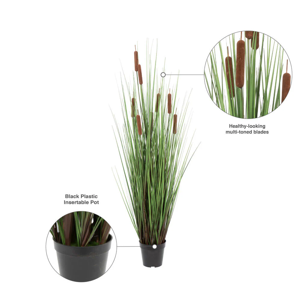 48" IFR PVC Grass & Cattail Artificial Plant w/Pot -Green/Brown - Image 7