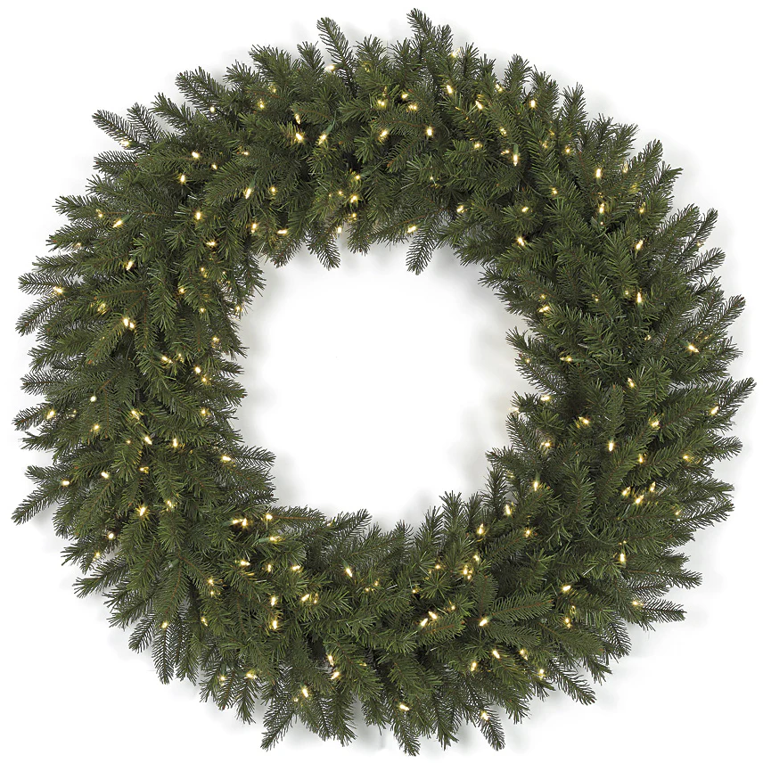 48" PE Artificial Elizabeth Pine Wreath, LED Pre-Lit -Green