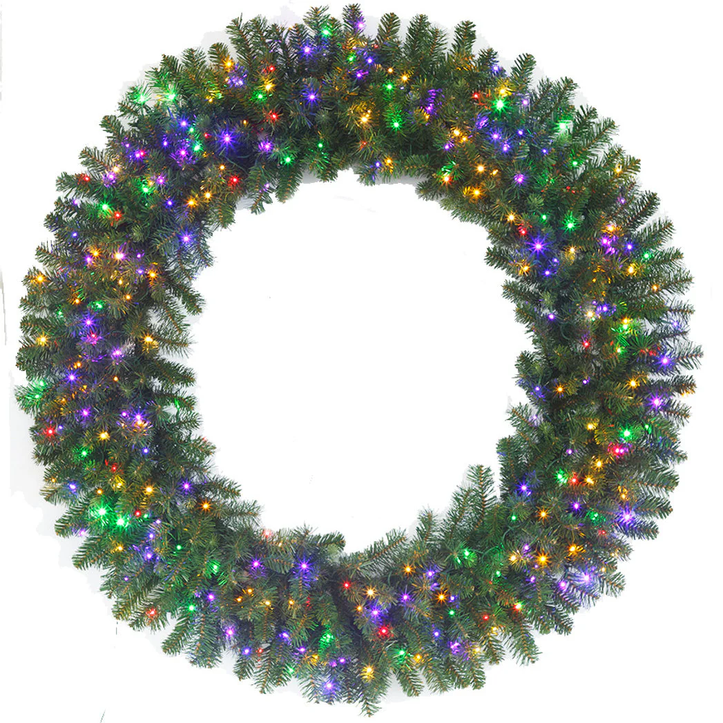 48" PE Artificial Grand Noble Fir Wreath, Micro LED Pre-Lit (Multi-Mode) -Green