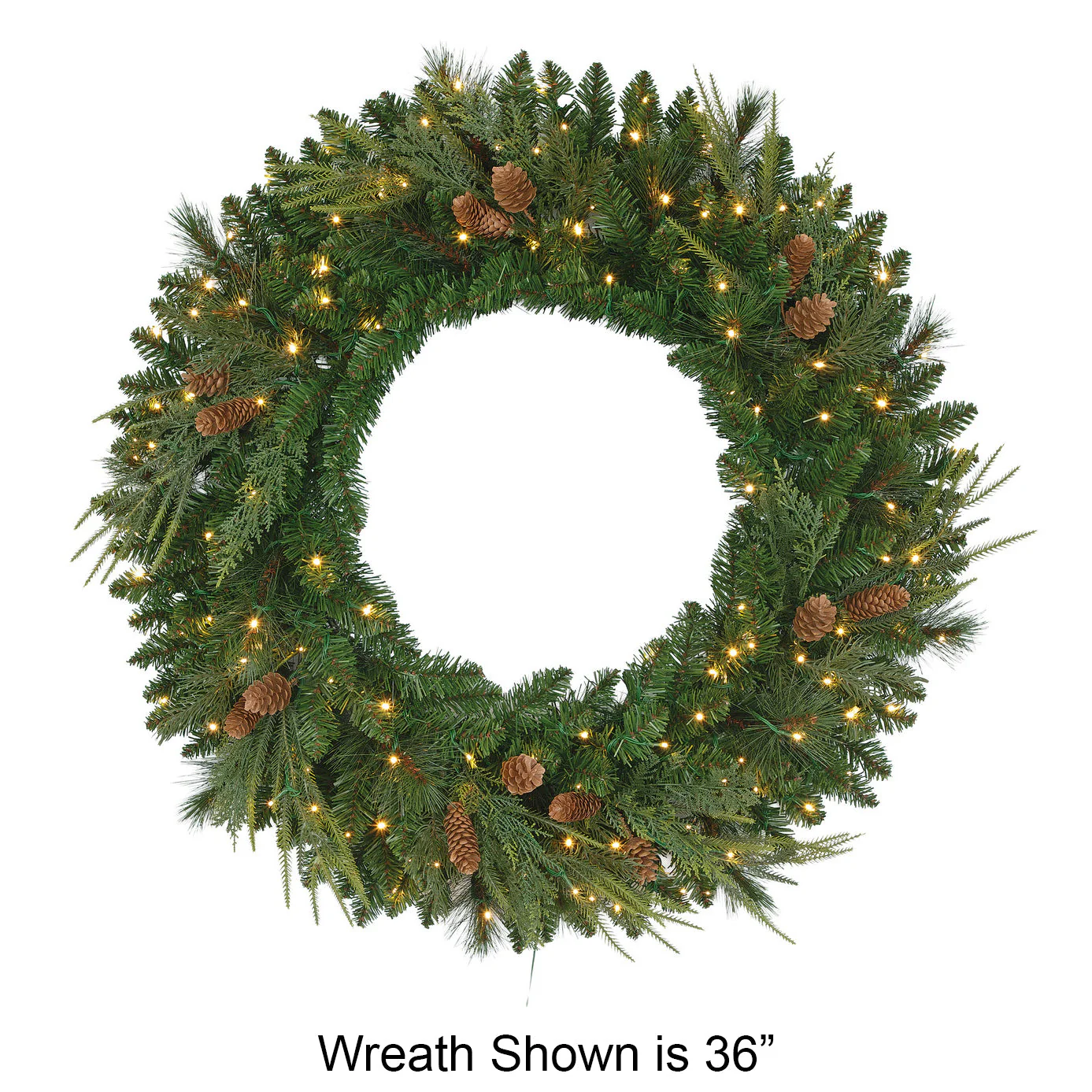 48" PE Artificial Marquett Pine & Pinecone Wreath, Micro LED Pre-Lit -Green