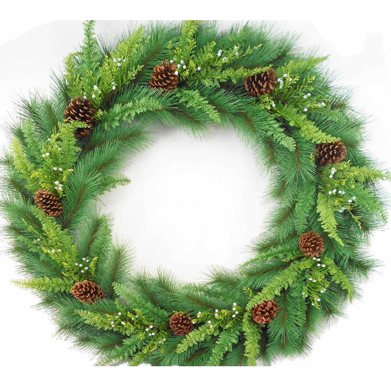 48" PE Artificial Woodglen Mixed Pine & Pinecone Wreath -Green