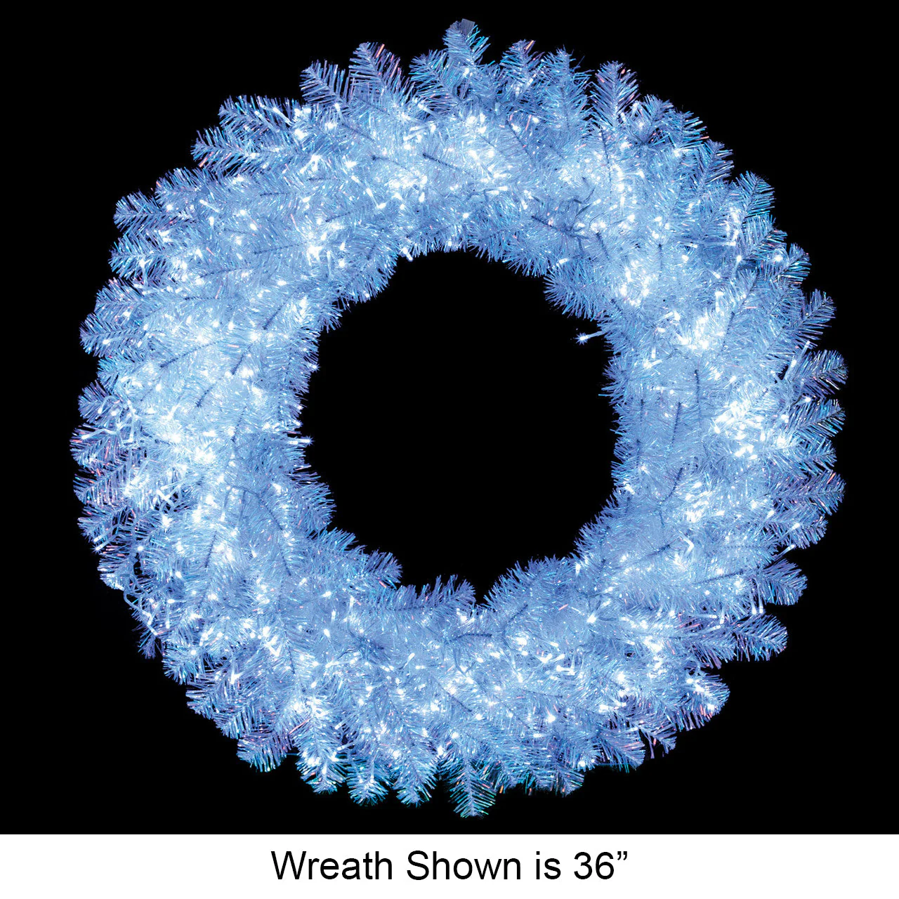 48" Tinsel Iridescent Crystal White Pine Artificial Wreath, Micro LED Pre-Lit (Cool White) -White