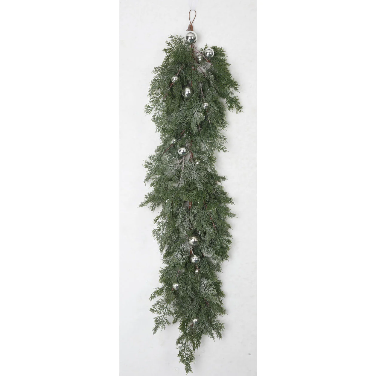 48"Hx12"W Soft-Touch Artificial Cedar & Ball Teardrop Swag -Green/Silver (Pack of 2)