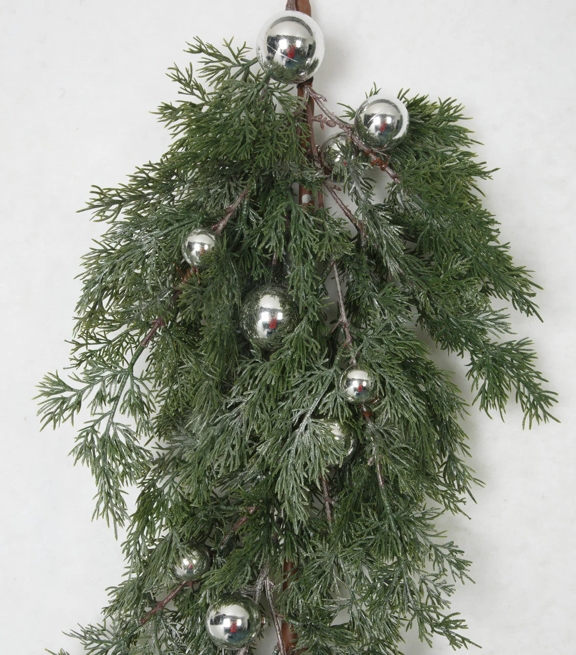 48"Hx12"W Soft-Touch Artificial Cedar & Ball Teardrop Swag -Green/Silver (Pack of 2) - Image 2