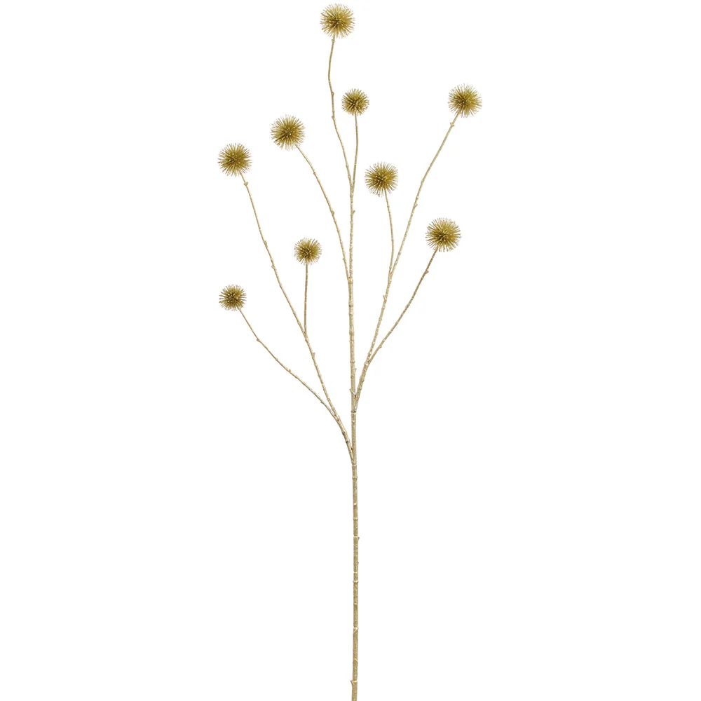 49" Glittered Metallic Artificial Globe Thistle Flower Stem -Champagne (Pack of 6)