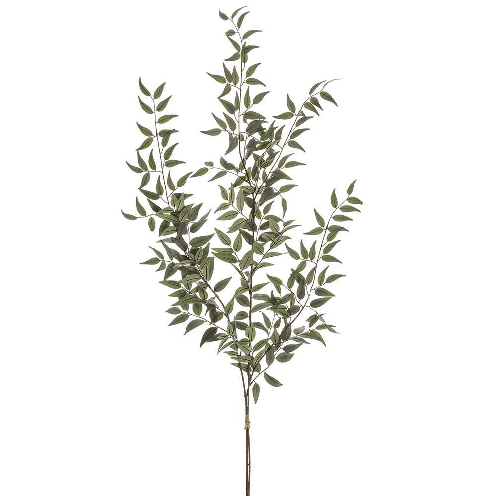 49" Silk Italian Ruscus Leaf Stem Bundle -Green/Gray (Pack of 6)