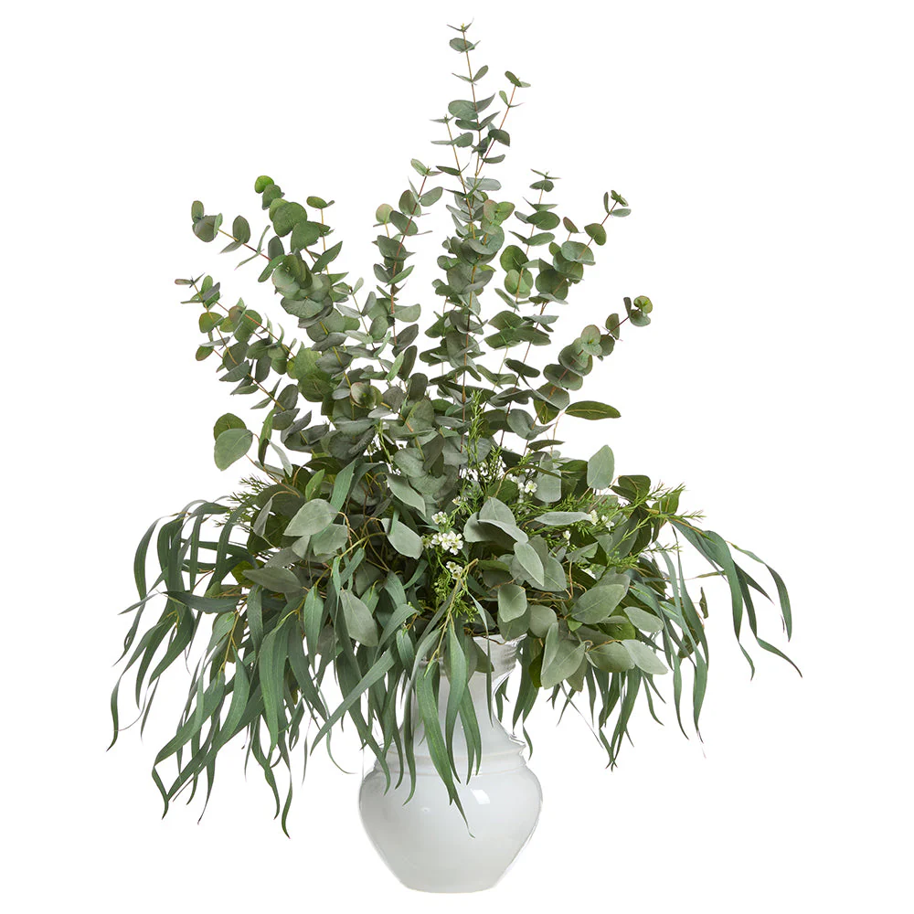 49"Hx40"W Mixed Eucalyptus Leaf Branch Artificial Arrangement w/Ceramic Vase -Green