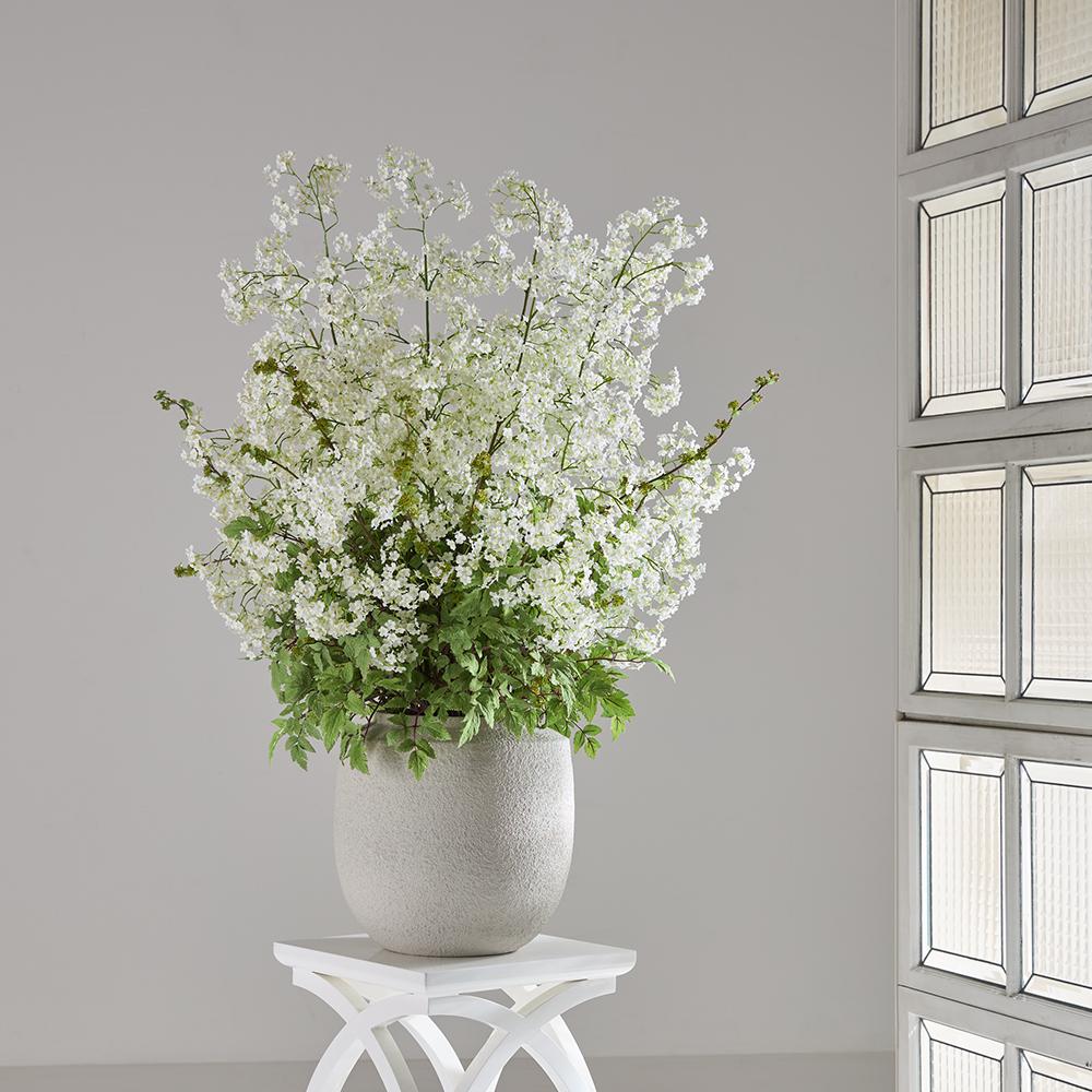 49"Hx42"W Gypsophila Baby's Breath Silk Flower Arrangement w/Terra Cotta Planter -White/Green - Image 2