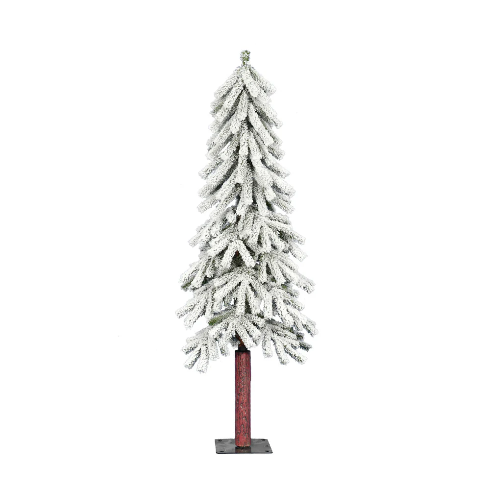4'Hx23"W Flocked Natural Trunk Alpine Artificial Christmas Tree, Unlit -White/Green