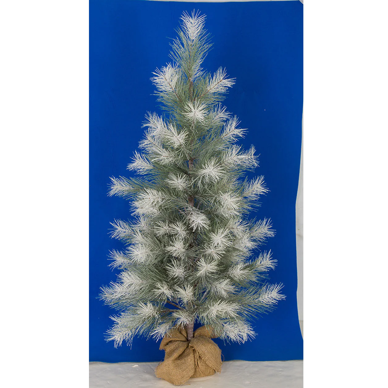 4'Hx24"W Flocked & Glittered Tip Pine Artificial Christmas Tree w/Burlap Base, Unlit -White/Green
