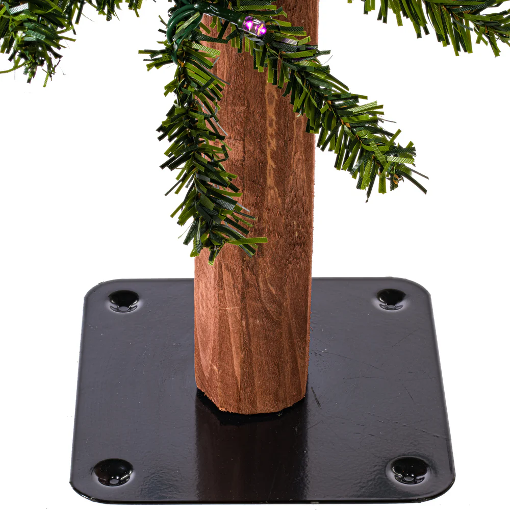 4'Hx25.5"W Natural Trunk Alpine Artificial Christmas Tree, Micro LED Pre-Lit (Multi-Mode) -Green - Image 4