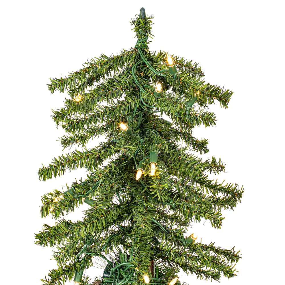 4'Hx25"W Set Of Natural Trunk Alpine Artificial Christmas Trees, LED Pre-Lit -Green - Image 3