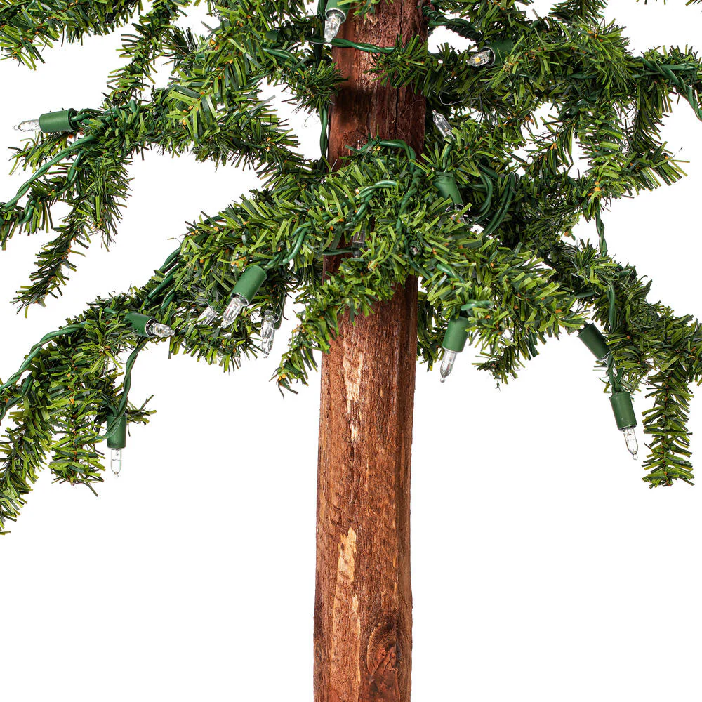 4'Hx25"W Set Of Natural Trunk Alpine Artificial Christmas Trees, LED Pre-Lit -Green - Image 4