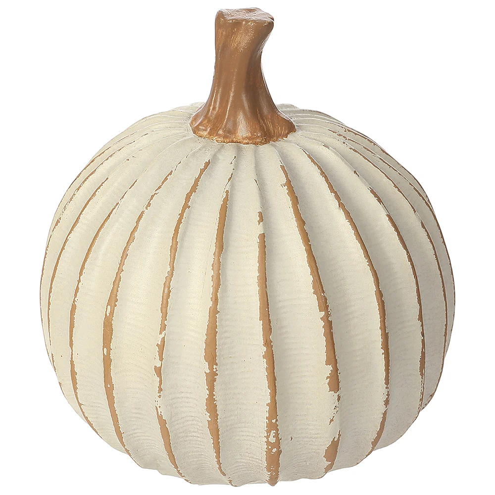 4"Hx3.3"W Artificial Ribbed Pumpkin -Whitewashed (Pack of 12)