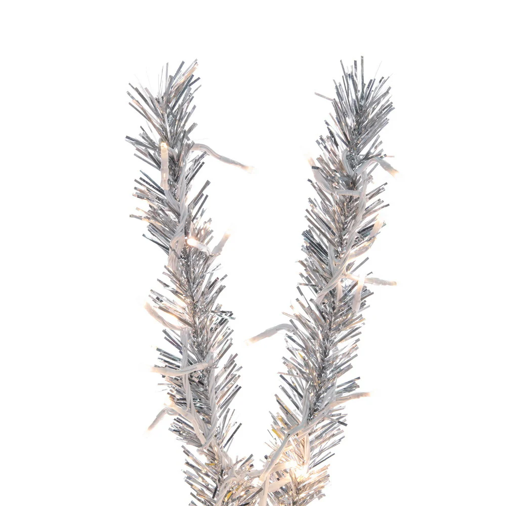 4'Hx35"W Vintage Aluminum Pine Artificial Christmas Tree, Micro LED Pre-Lit (Multi-Mode) -Silver - Image 2