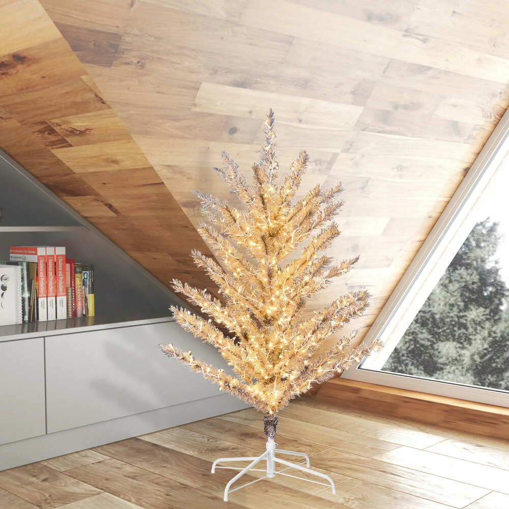 4'Hx35"W Vintage Aluminum Pine Artificial Christmas Tree, Micro LED Pre-Lit (Multi-Mode) -Silver - Image 8