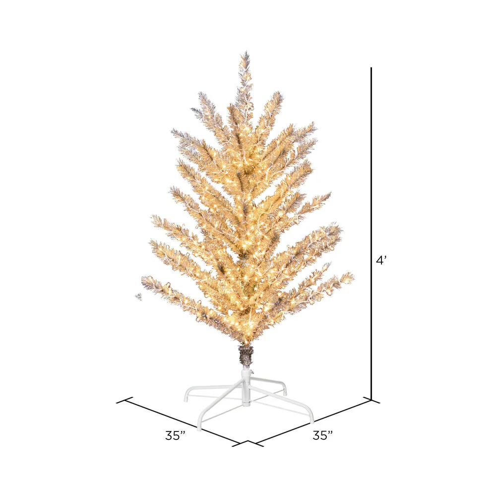 4'Hx35"W Vintage Aluminum Pine Artificial Christmas Tree, Micro LED Pre-Lit -Silver - Image 3