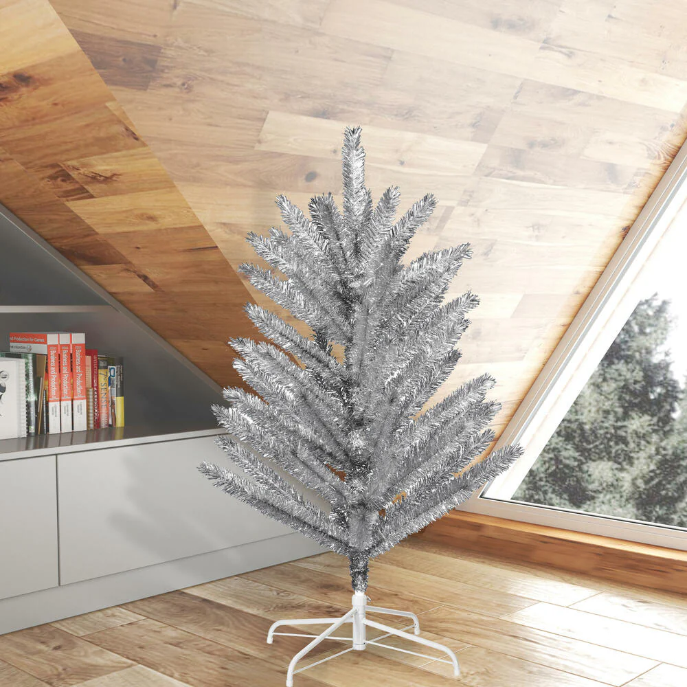 4'Hx35"W Vintage Aluminum Pine Artificial Christmas Tree, Unlit -Silver - Image 4