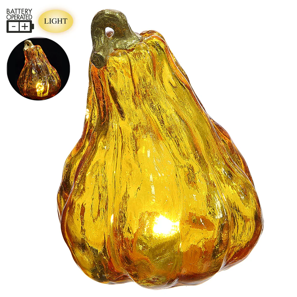 5.9" Artificial Pumpkin With Battery Operated Light -Orange (Pack of 2)