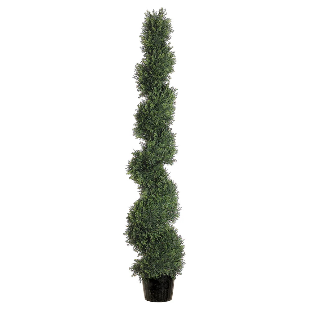 5' Cedar Spiral Artificial Topiary Tree w/Pot -Green