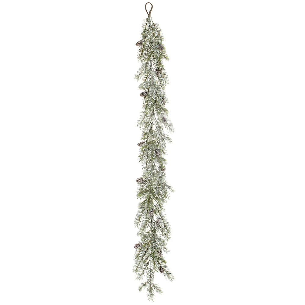 5' Flocked Pine & Pinecone Artificial Garland -Green/Brown (Pack of 4)