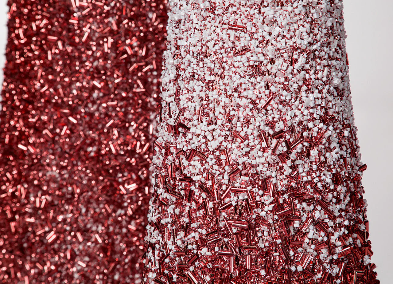 5' Glittered & Beaded Ombre Cone Tree -Red/White - Image 2