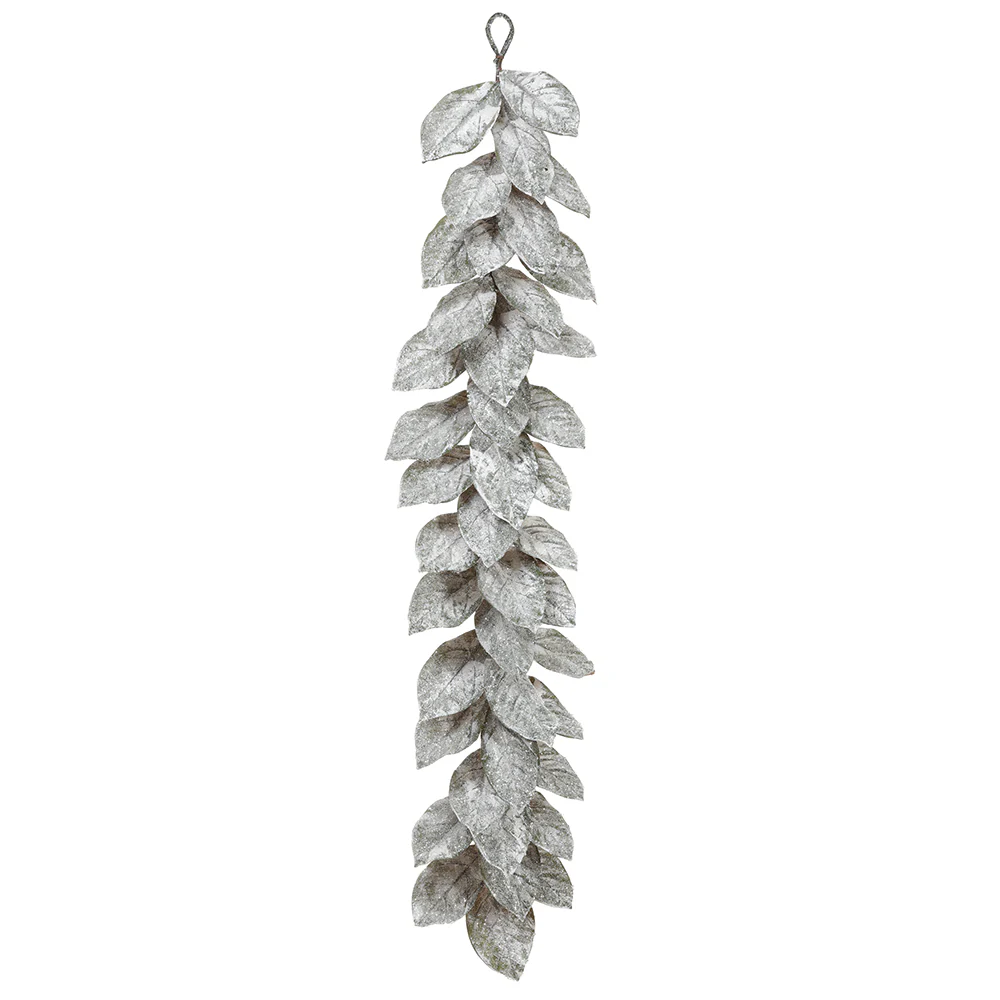 5' Iced Artificial Magnolia Leaf Garland -Green (Pack of 2)