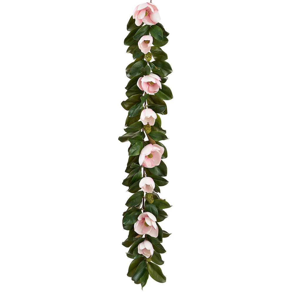 5' Magnolia Flower Artificial Garland -Pink/Green (Pack of 4)