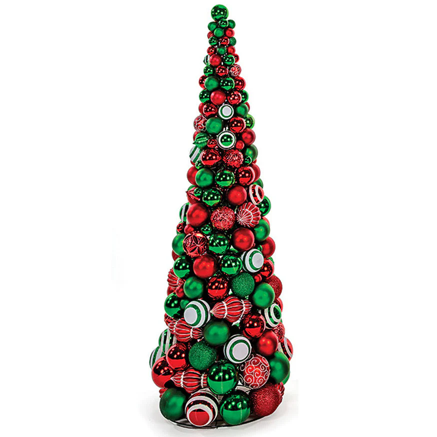 5' Matte & Reflective Plastic Ball Cone Topiary -Red/Green