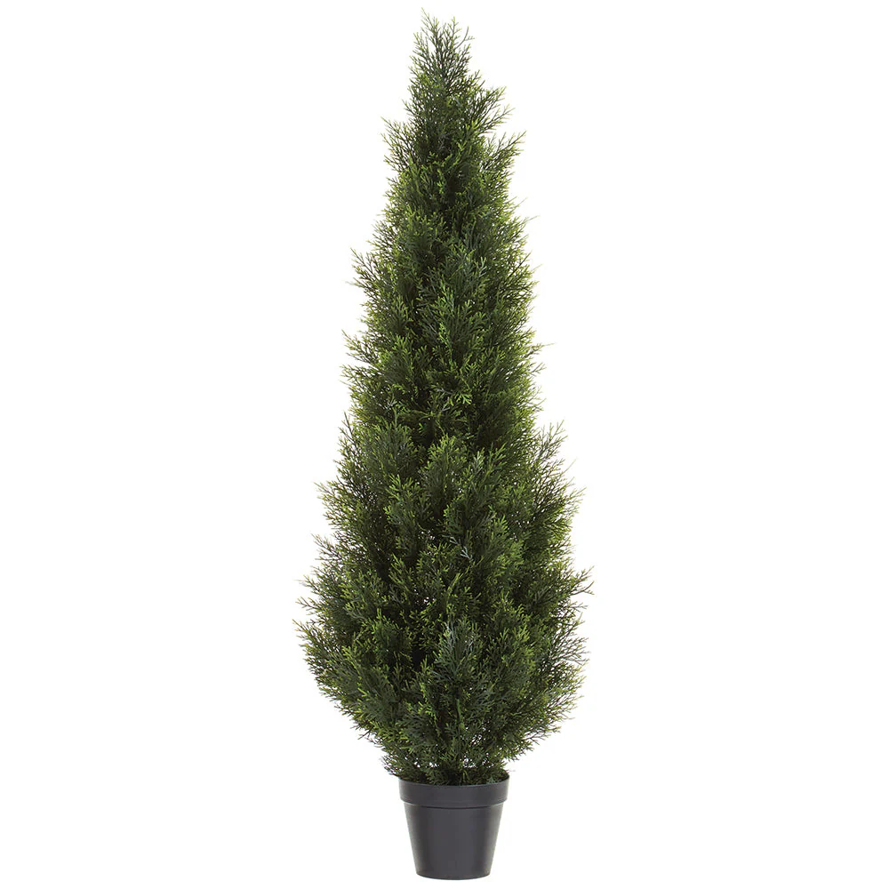 5' Outdoor UV-Resistant Artificial Cedar Cone-Shaped Topiary -Green (Pack of 2)