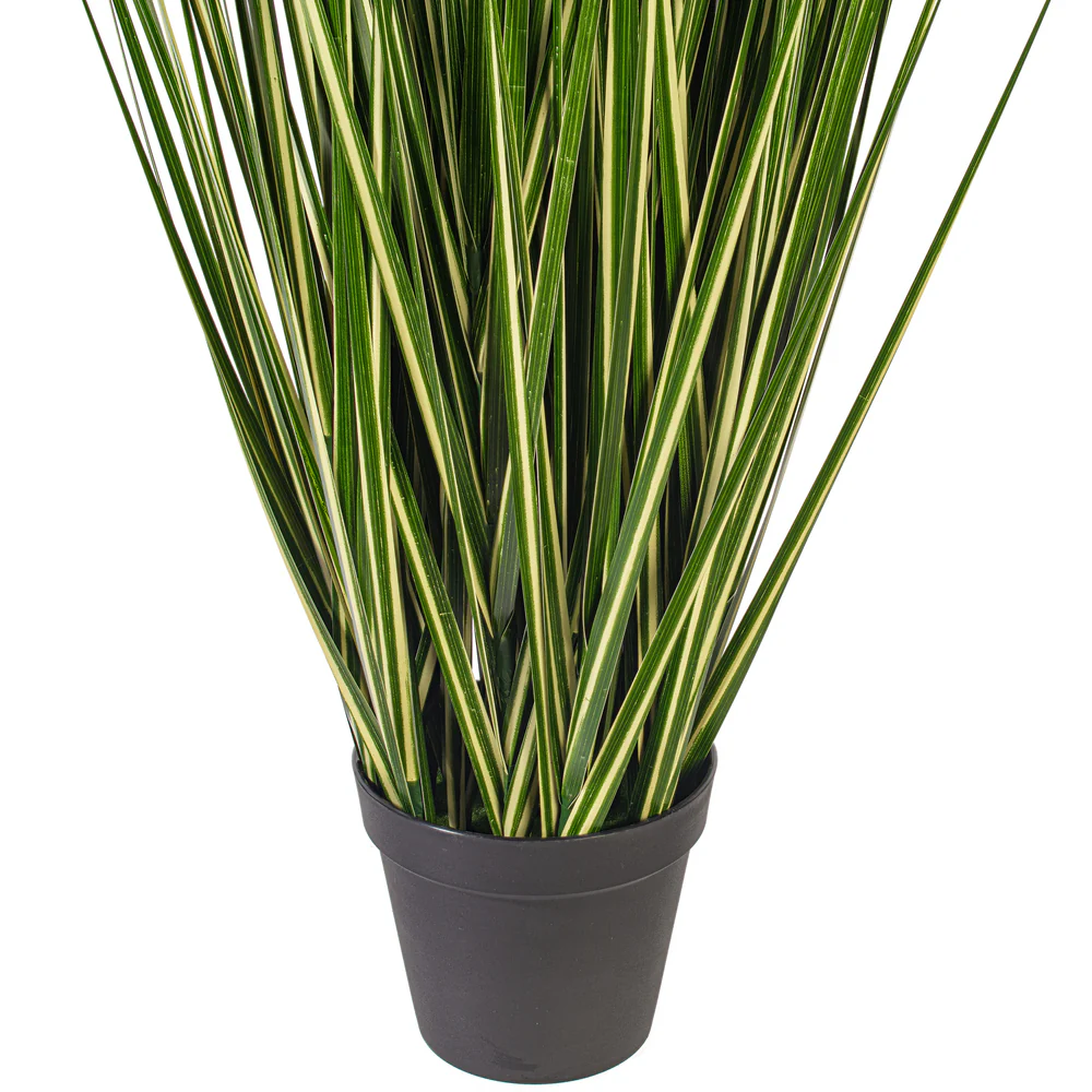 5' Outdoor UV-Resistant Artificial Evergold Grass Plant w/Pot -Green/Cream - Image 2