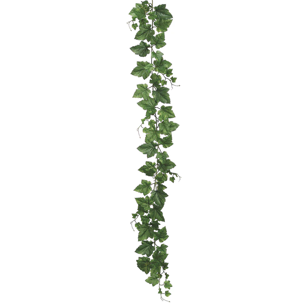 5' Outdoor UV-Resistant Faux Grape Leaf Garland -Green (Pack of 6)