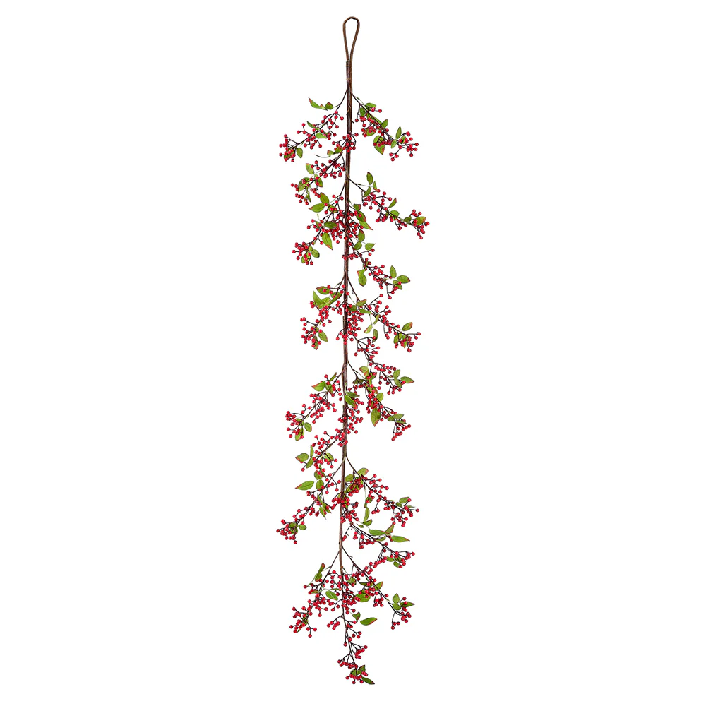 5' Outdoor Water-Resistant Artificial Berry Leaf Garland -Red (Pack of 6)