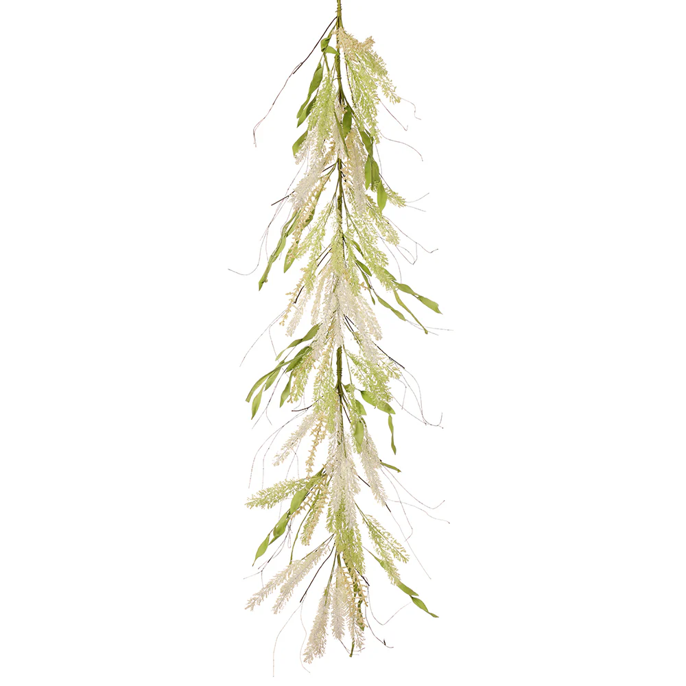 5' Plastic Rattail Grass Artificial Flower Garland -Cream/Green (Pack of 2)