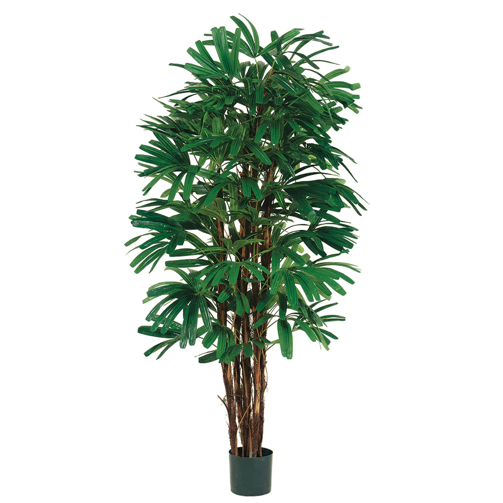 5' Rhapis Silk Palm Tree w/Pot -2 Tone Green