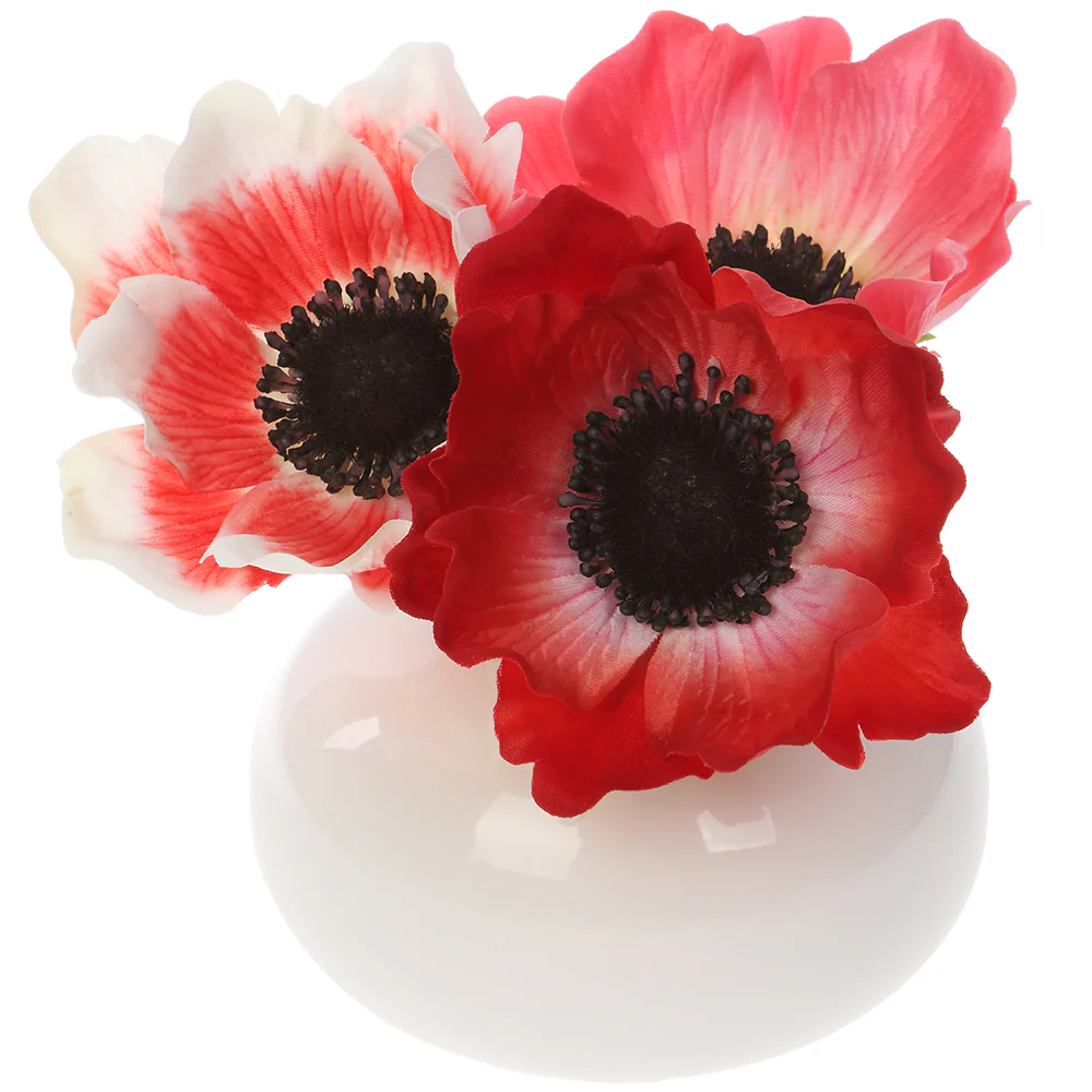 5" Silk Anemone Flower Arrangement w/Ceramic Vase -2 Tone Red (Pack of 6)