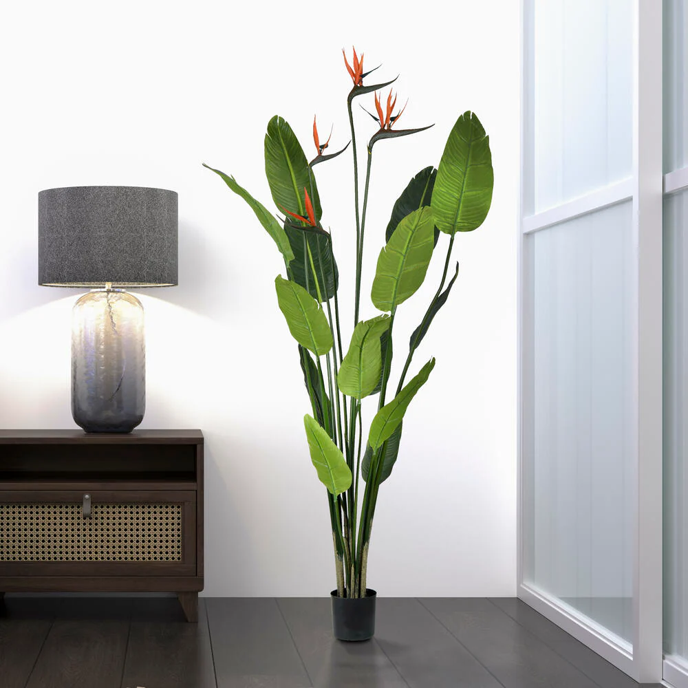5' Silk Bird Of Paradise Palm Tree w/Plastic Pot -Green - Image 6