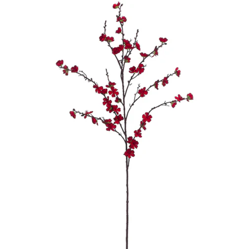 50" Artificial Plum Blossom Flower Spray -Red (Pack of 6)