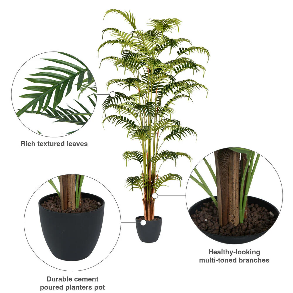5'10" Real Touch Fern Palm Silk Tree w/Plastic Pot -Green - Image 10