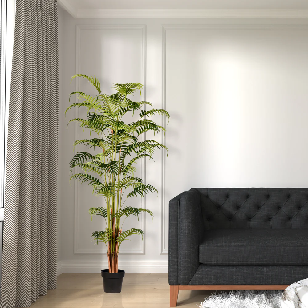 5'10" Real Touch Fern Palm Silk Tree w/Plastic Pot -Green - Image 9