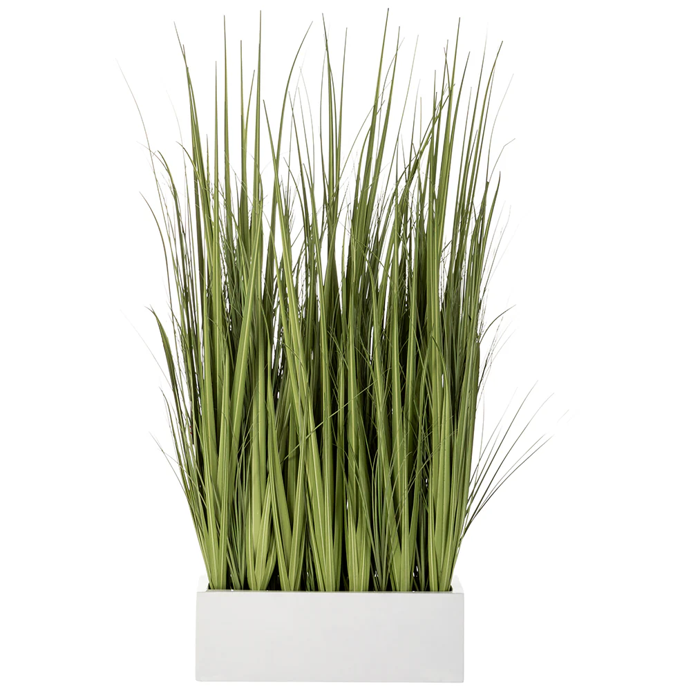 5'1"Hx30"W Wild Grass Wall Divider Artificial Plant w/White Fiberglass Planter -Light Green